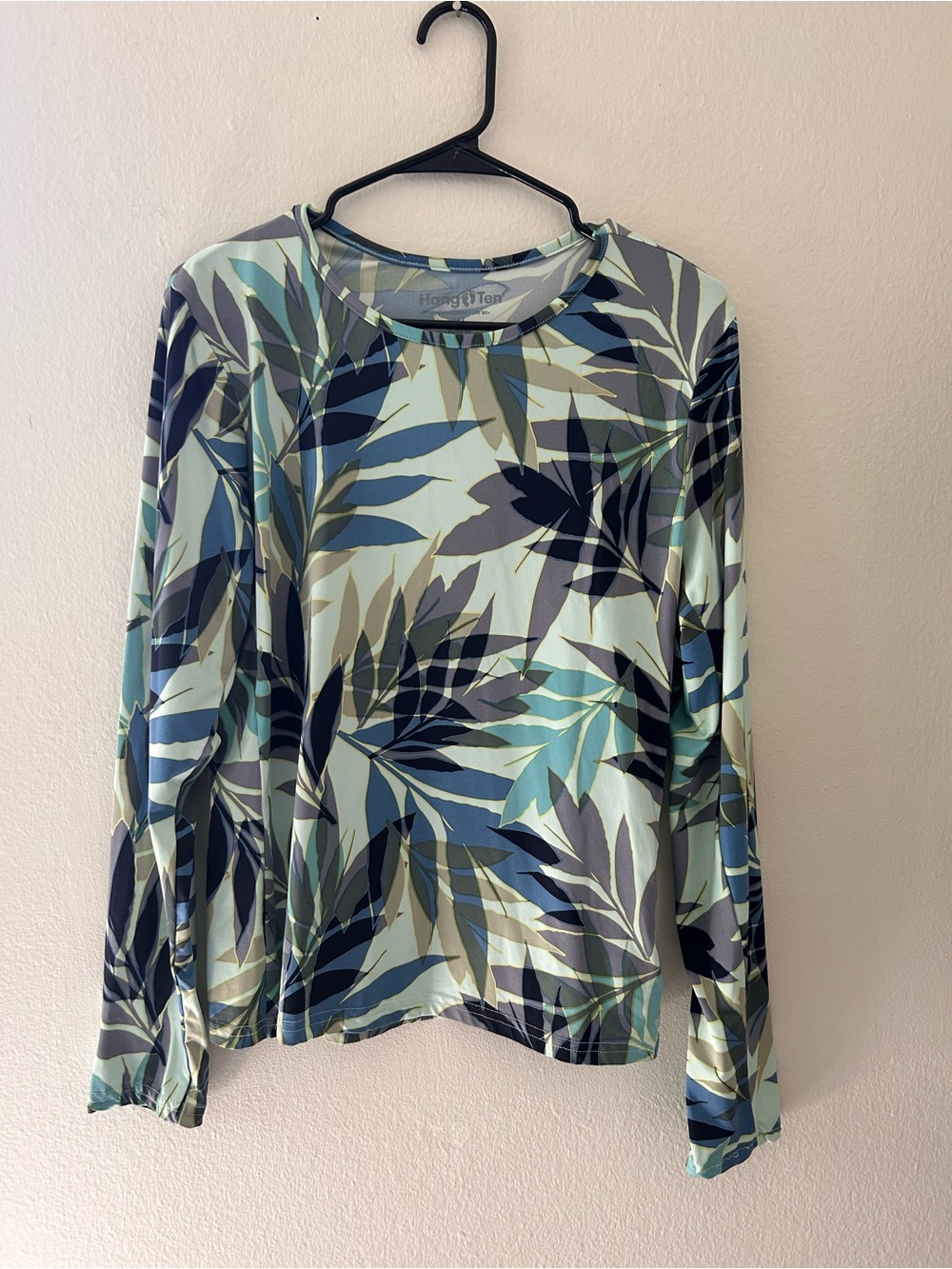 Hang Ten Blue Floral Tropical Leaf Print Top SPF Swim Active XL UPF 50+